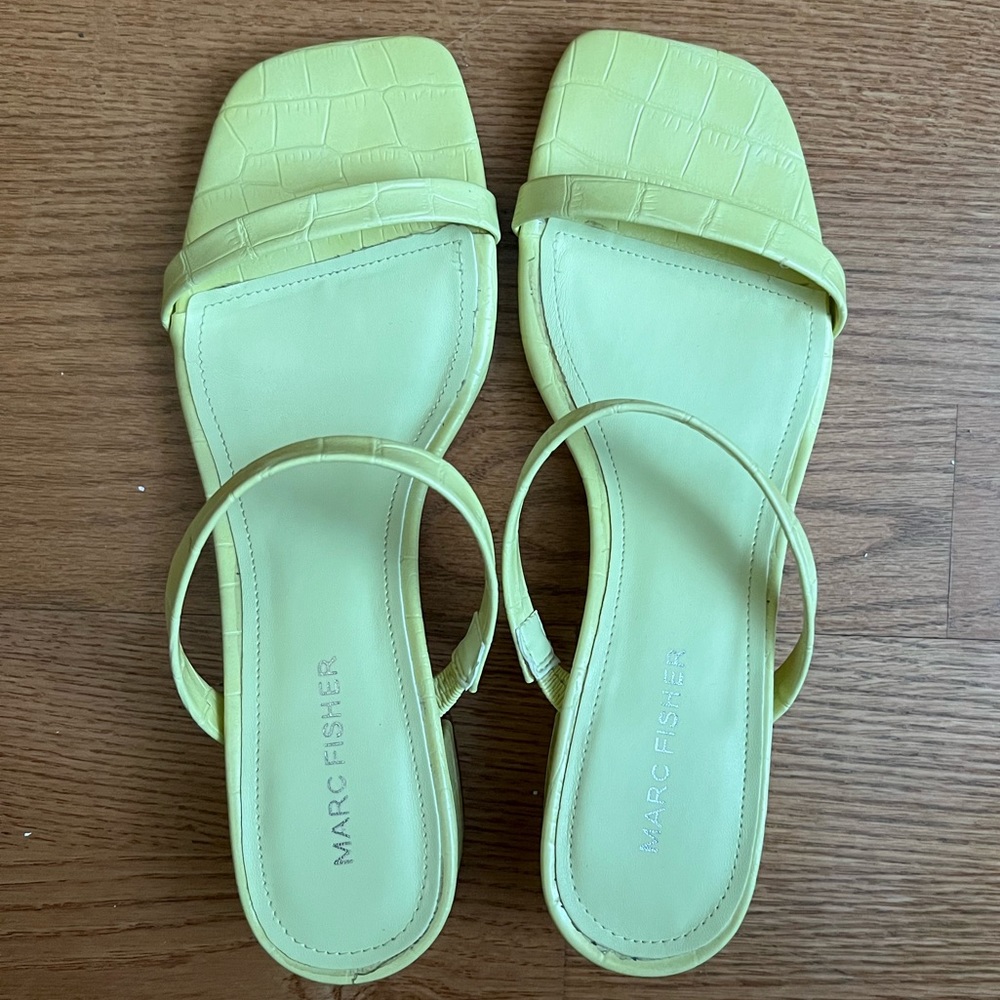 Marc Fisher yellow square toe heeled sandals Size 6.5 (runs a bit small)